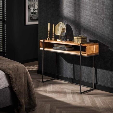 Industrial Side Table Vanity Solid Acacia Wood