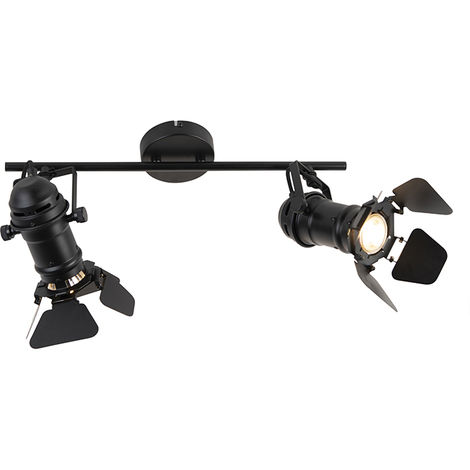 main image of "Industrial spotlight black 2-light with valves - Movie"