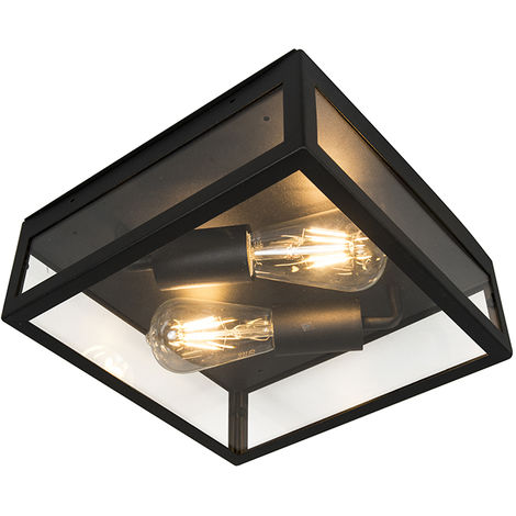 QAZQA Industrial Square Ceiling Lamp 2 Black IP23 - Rotterdam