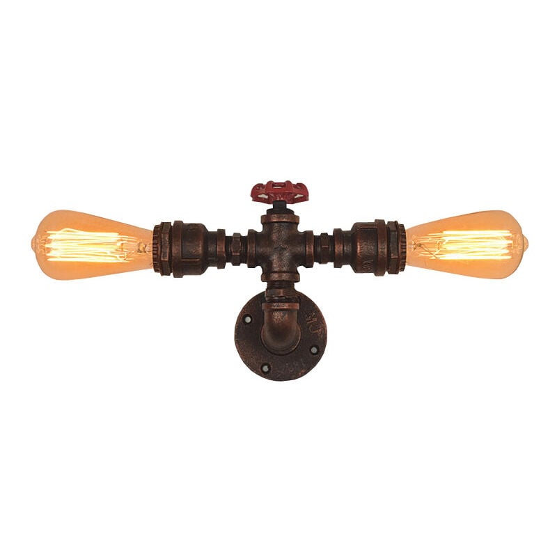Wottes - Industrial Steam Punk Wall Lamp,Metal Water Pipe Wall Sconces Bar Cafe Bathroom Hallway 2 Lights Bronze - Black