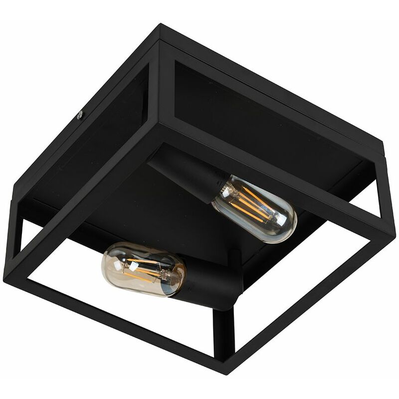 Minisun - Black Industrial Box Ceiling Light Filament Bulb - Add LED Bulb