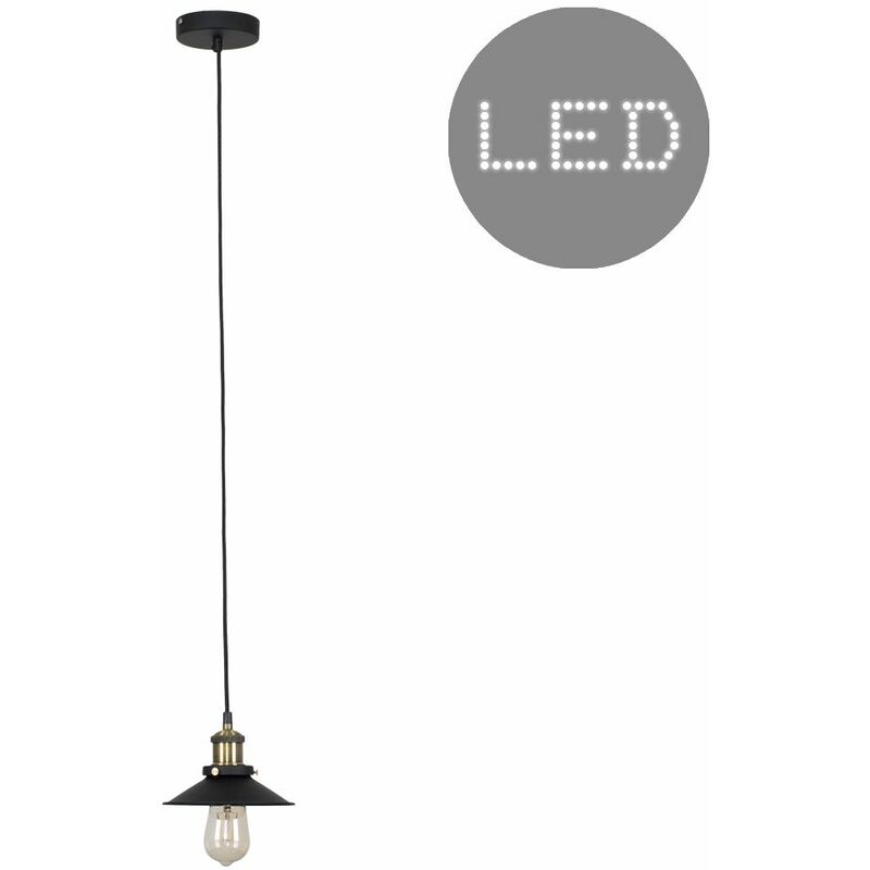 Industrial Black & Antique Brass Ceiling Light Pendant Shade - Add LED Bulb