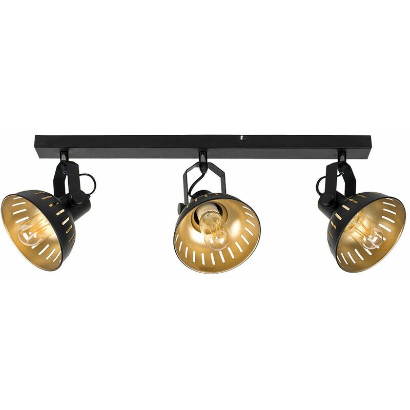 Minisun - Industrial Black & Gold 3 Way Adjustable Ceiling Spotlight - No Bulbs