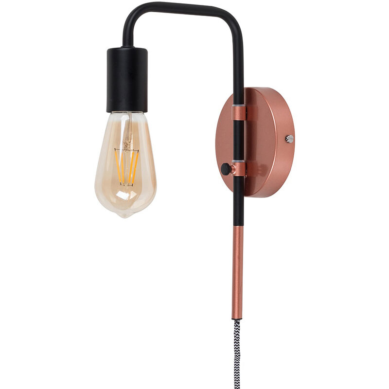 Minisun - Industrial Copper & Black Plug In Swing Arm Wall Light - Add LED Bulb