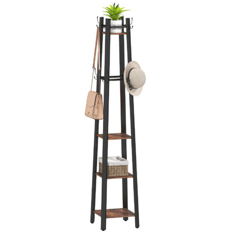 Industrial-Style Four Shelf Coat Stand - Brown/Black