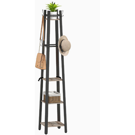 Industrial-Style Four Shelf Coat Stand - Grey/Black