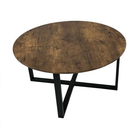 Industrial Style Round Coffee Table with Black Metal Legs - rustic brown