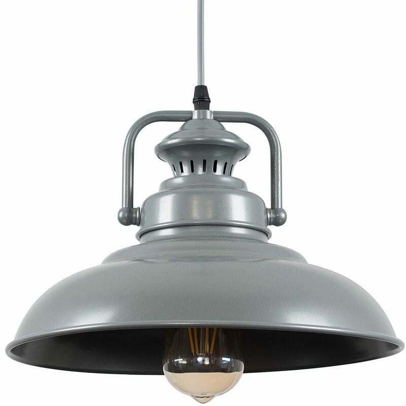 Industrial Matt Grey Metal Ceiling Pendant Light 4W LED Amber Filament Bulb Warm White - Grey