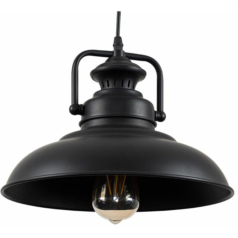 Industrial Matt Grey Metal Ceiling Pendant Light 4W LED Amber Filament Bulb Warm White - Black