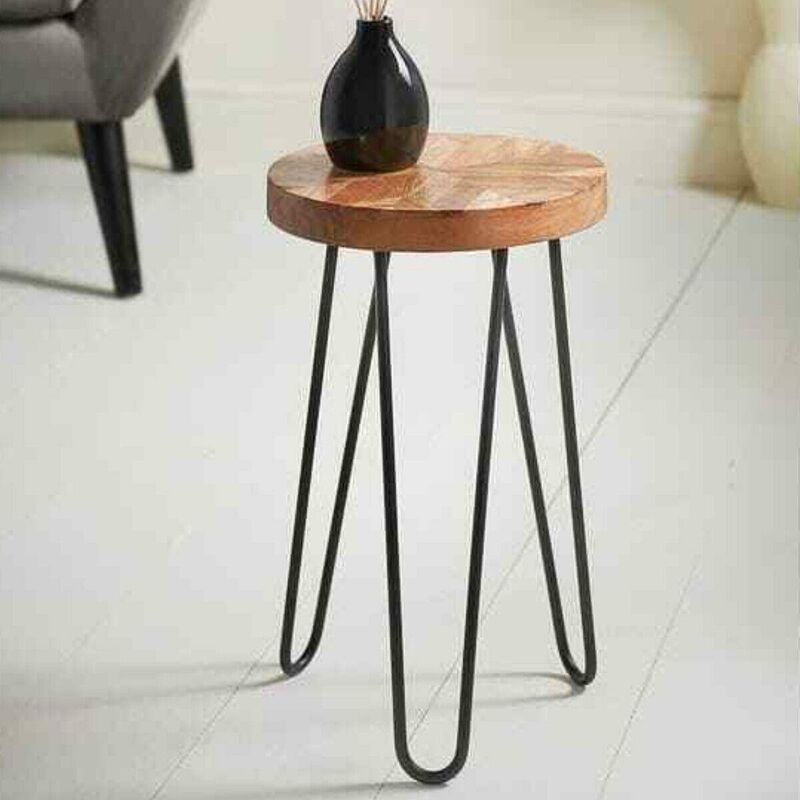 Industrial Style Side Table Round Coffee Table Wooden Table Black Frame Natural Table