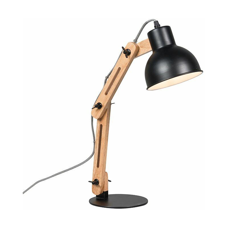 Industrial Table Lamp Black with Wood - Woodi
