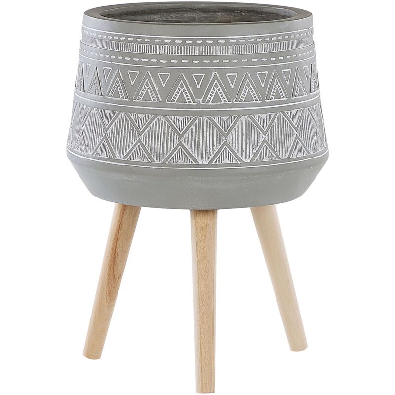 Beliani - Industrial Tall Planter Magnesium Wooden Stand Light Grey Malaki