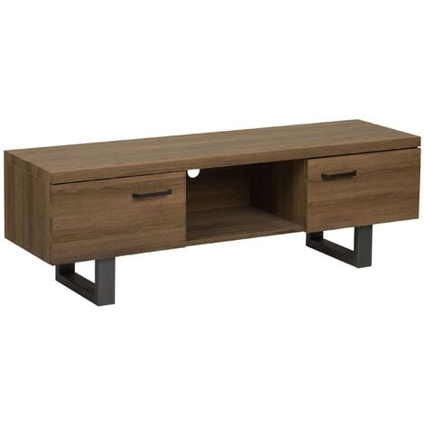 Industrial TV Stand Unit Dark Wood with Storage Cabinet Cable Management Timber - Dark Wood