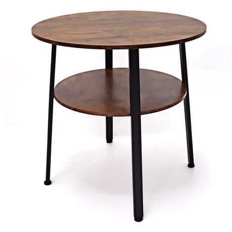 IQGB Industrial Urban Design Round Coffee Table Lamp Table.Black Metal Legs.Shelf.