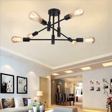 Industrial Vintage Ceiling Light Metal 6 Lights E27 Ceiling Lamp Creative Interior Lighting for Dining Room Bedroom Living Room Black