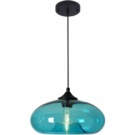 Industrial Vintage Colorful Glass Pendant Light Retro Loft Bar E27 Ceiling Hanging Lamp Kitchen Dining Room Bedroom Chandelier 28cm (Turquoise) [Energy Class B]