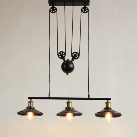 main image of "Industrial Vintage Pendant Light Retro Pulley Pendant Lamp Rise And Fall Hanging Light E27 Black Chandelier Metal Lampshade for Kitchen Bar Hallway Dining Room"
