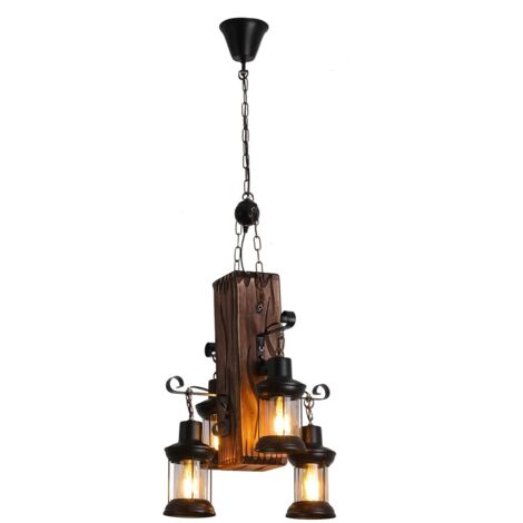Industrial Vintage Pendelleuchte 4 Köpfe Lantern Kronleuchter Retro Höhenverstellbar Esszimmer Deckenleuchte Hängelampe