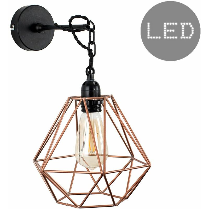 Minisun - Industrial Wall Light with Cage Shade - Copper - Including LED Bulb