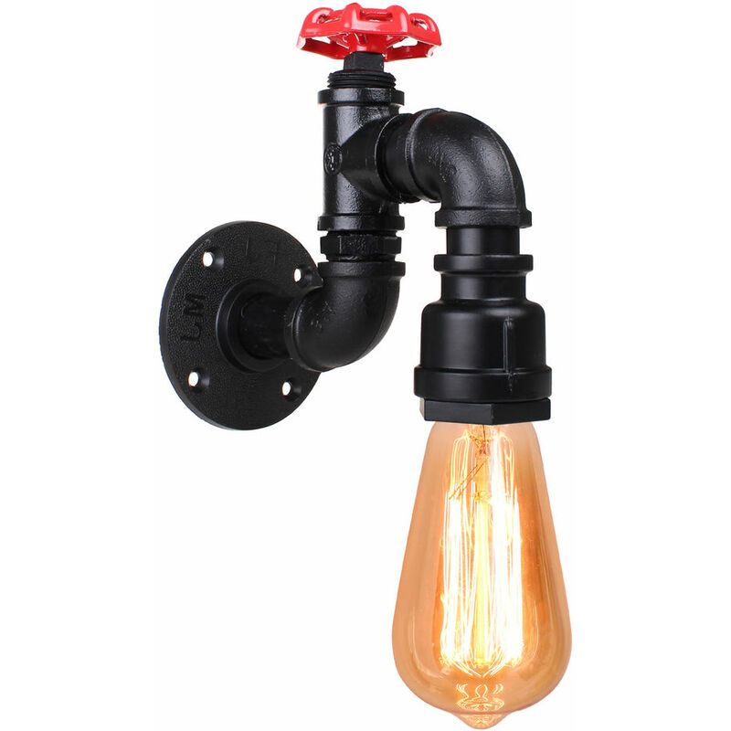 Axhup - Industrial Wall Light Creative Water Pipe Wall Lamp Vintage Retro Metal Steampunk Wall Sconce E27 for Bedside Bedroom Living Room (Black)