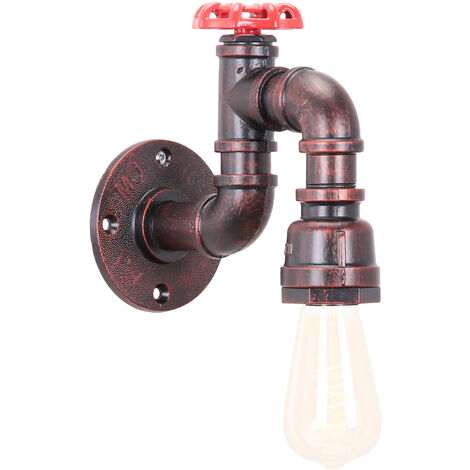 Industrial Wall Light Creative Water Pipe Wall Lamp Vintage Retro Metal Steampunk Wall Sconce E27 for Bedside Bedroom Living Room - Red Rust
