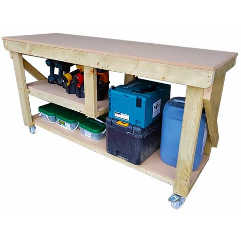 Industrial Wooden MDF Workbench With Half Shelf For Multi Storage-6ft-Without Back Panel-Standard Legs