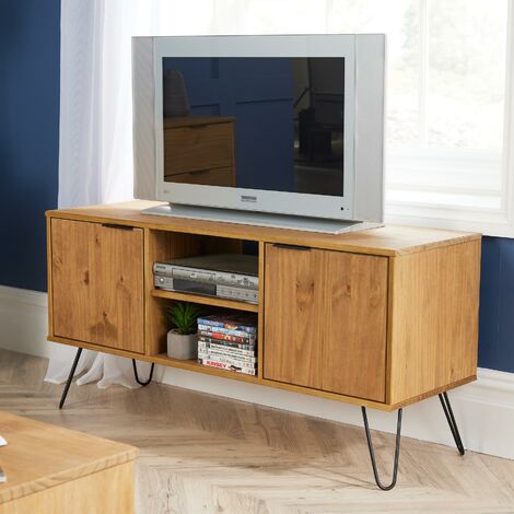 Industrial Wooden TV Media Plasma Unit Cabinet Stand Doors Shelves 115cm