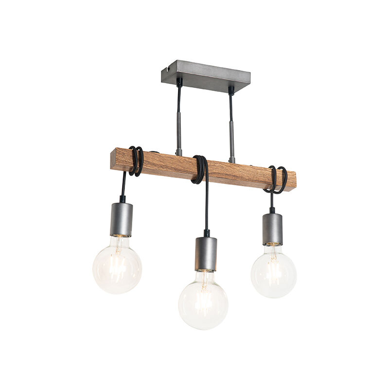 Industrial hanging lamp wood with steel 3-light - Gallow