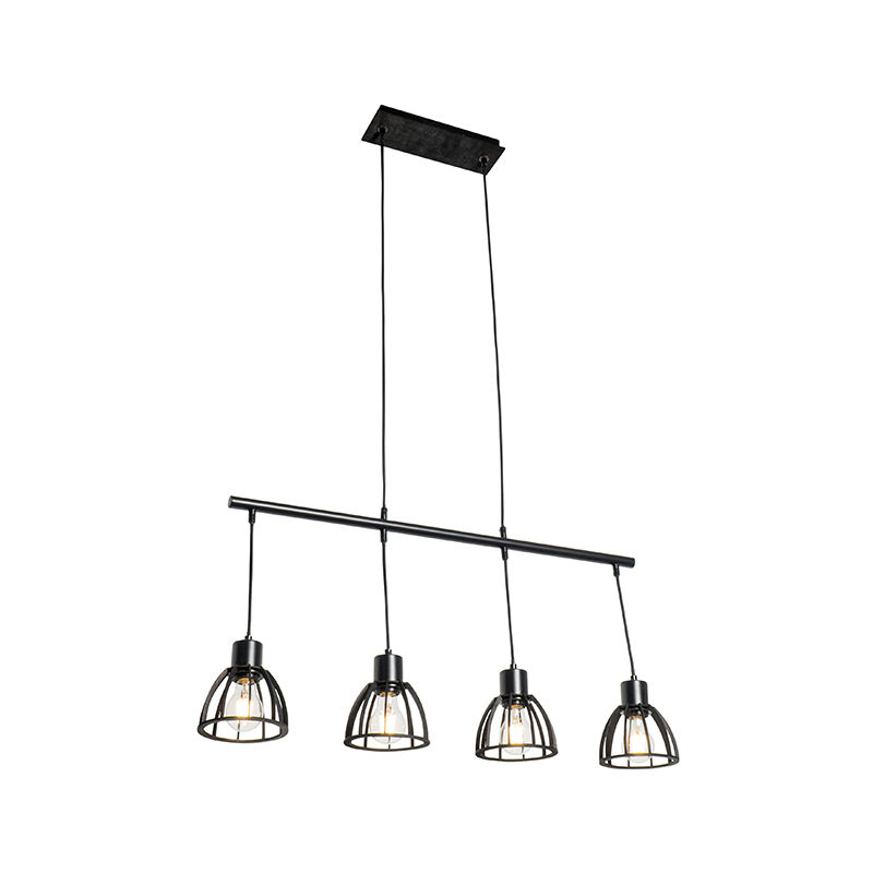 Industrial hanging lamp black 4-light - Fotu