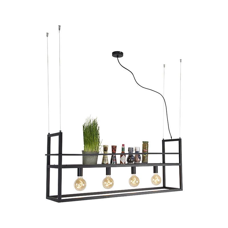 Industrial hanging lamp black with rack large 4-lights - Cage Rack