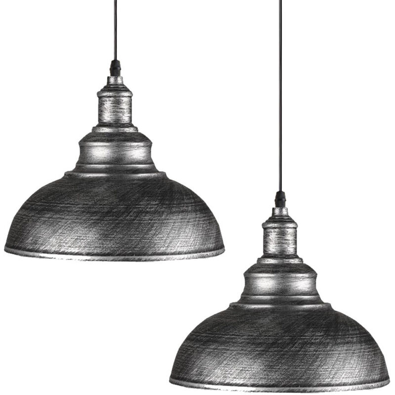 Industriale Lampada a Sospensione Metallo Ferro Lampada da Soffitto E27 per Sala da Pranzo Cucina 2 Pezzi Grigio Argento