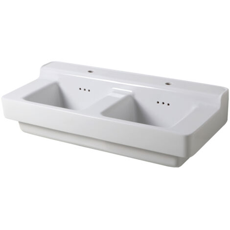 Industrialis - Lavabo à Bords Larges - Style Industriel en Céramique - 110cm - Blanc