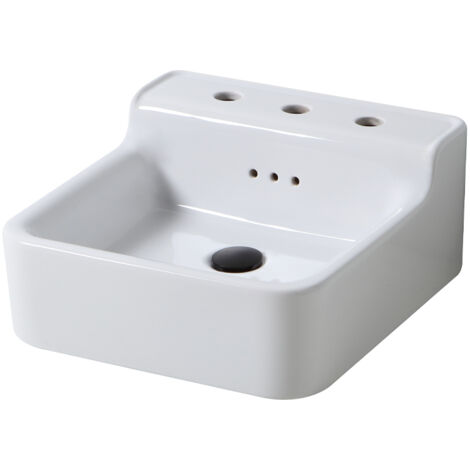 Industrialis - Lavabo à Bords Larges - Style Industriel en Céramique - 44cm - Blanc