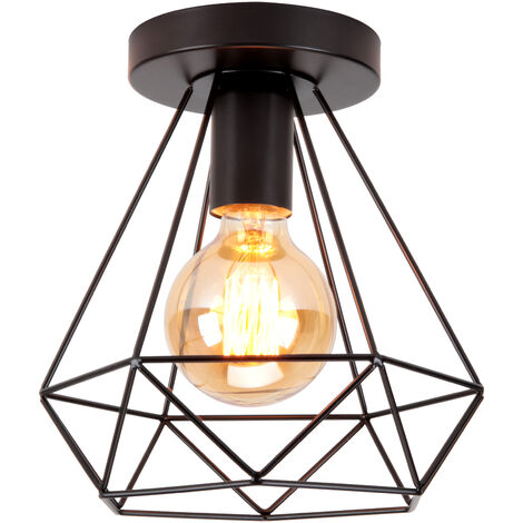 Industrie Deckenleuchte Retro Diamant Deckenleuchte Metallkäfig 20cm Kronleuchter E27 Schwarz