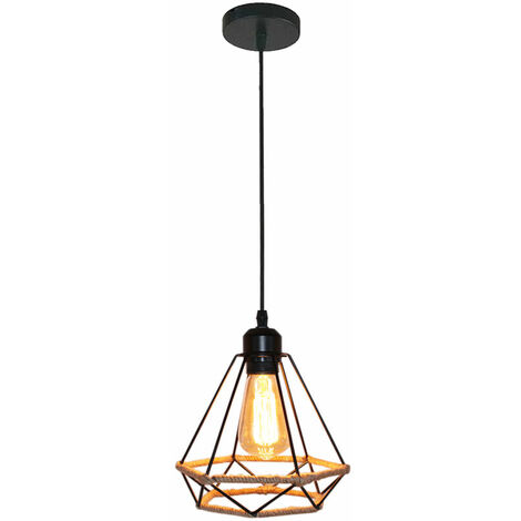 Industrie Hanfseil Pendelleuchte Vintage Retro Verstellbarer Kronleuchter 100cm Schwarz