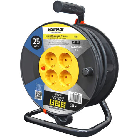 Industrie-Kabeltrommel Wolfpack, 25 Meter 3 x 1,5 mm. Mit Resetknopf