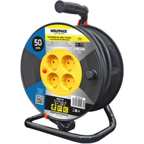 Industrie-Kabeltrommel Wolfpack, 50 Meter 3 x 1,5 mm. Mit Resetknopf