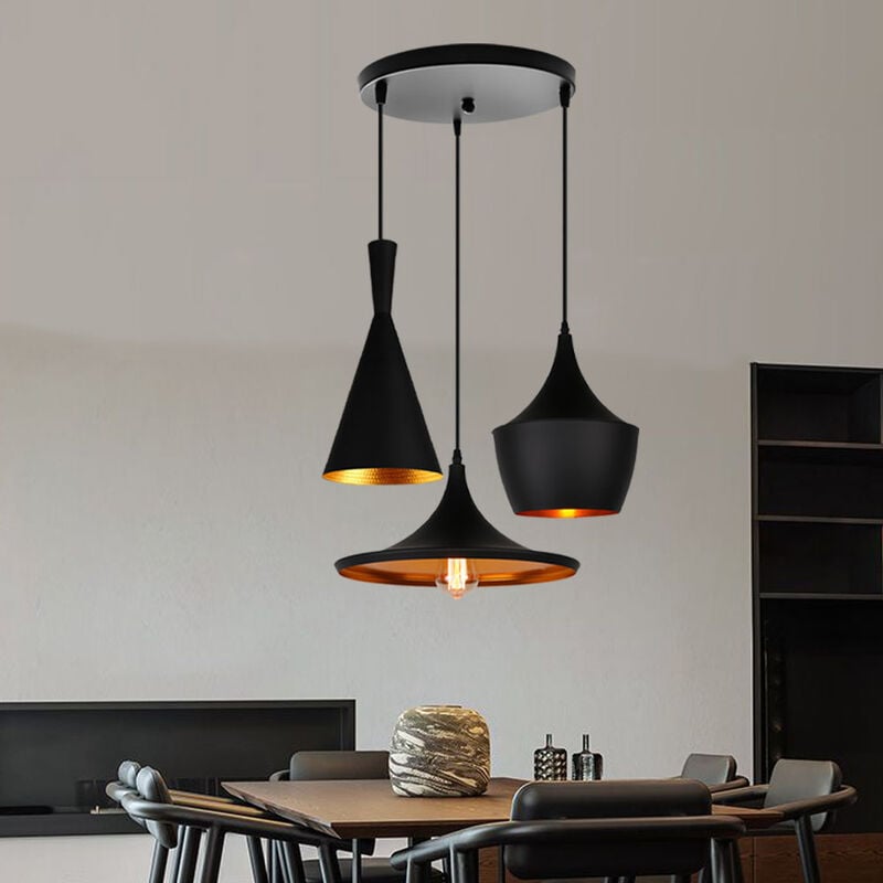 Industriel Moderne Lustre Suspension en Métal Luminaire Eclairage 3 Lumières E27 Lampe de Plafond Style Géométrique Artistique pour Salle à Manger