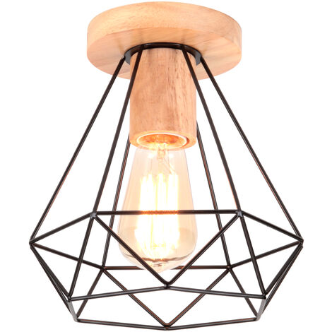 Industriell Deckenlampe in Rautenform Metall Hölzern Lüster Moderne Kronleuchter für Schlafzimmer Badezimmer Flur Korridor Schwarz