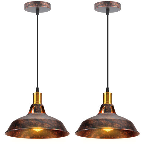 Industriell Pendelleuchte Lampenschirm Vintage Hängelampe aus Metall Edisen E27 Lampe für Loft Esszimmer Wohnzimmer Flur Rost 2PCS