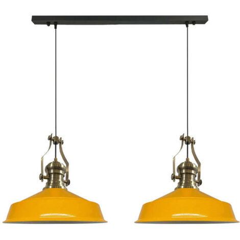 Industrielle Doppel-Pendelleuchte aus Handbemaltem Gelb Metall – Vintage-Kronleuchter E27 Ø40 cm für Wohnzimmer, Schlafzimmer oder Esszimmer
