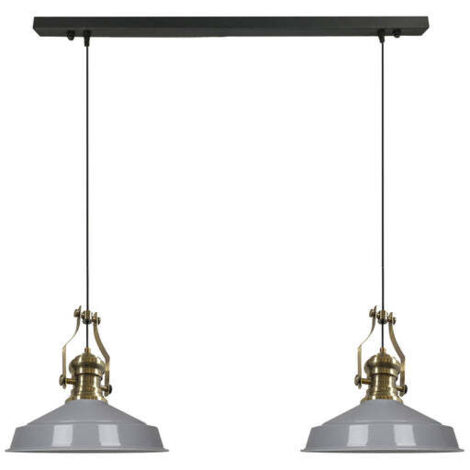 Industrielle Doppel-Pendelleuchte aus Handbemaltem Grau Metall – Vintage-Kronleuchter E27 Ø40 cm für Wohnzimmer, Schlafzimmer oder Esszimmer