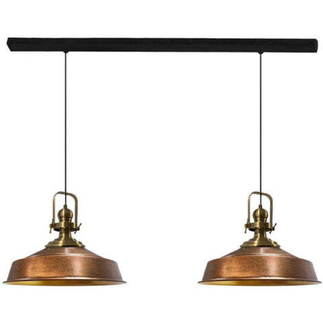 Industrielle Doppel-Pendelleuchte aus Handbemaltem Kupferfarbe Metall – Vintage-Kronleuchter E27 Ø41 cm für Wohnzimmer, Schlafzimmer oder Esszimmer