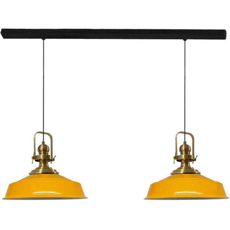 Bamyum Industrielle Doppel-pendelleuchte Aus Handbemaltem Gelb Metall – Vintage-kronleuchter E27 Ø41 Cm Für Wohnzimmer, Schlafzimmer Oder Esszimmer