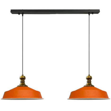 Industrielle Doppel-Pendelleuchte aus Handbemaltem Orange Metall – Vintage-Kronleuchter E27 Ø40 cm für Wohnzimmer, Schlafzimmer oder Esszimmer