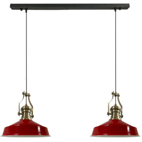 Industrielle Doppel-Pendelleuchte aus Handbemaltem Rot Metall – Vintage-Kronleuchter E27 Ø40 cm für Wohnzimmer, Schlafzimmer oder Esszimmer