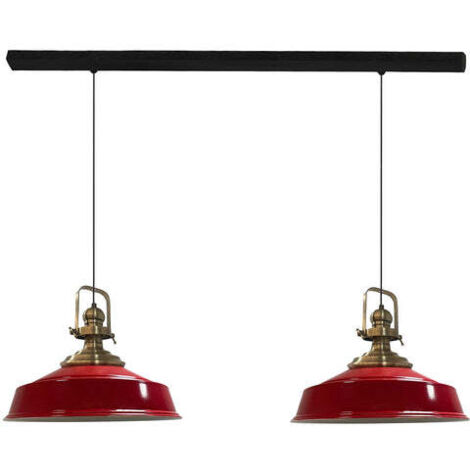 Industrielle Doppel-Pendelleuchte aus Handbemaltem Rot Metall – Vintage-Kronleuchter E27 Ø41 cm für Wohnzimmer, Schlafzimmer oder Esszimmer