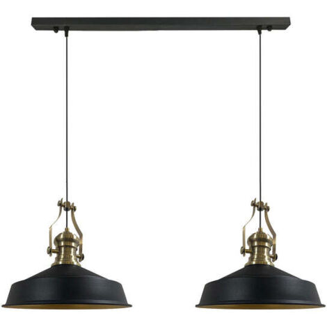 Industrielle Doppel-Pendelleuchte aus Handbemaltem Schwarze Metall – Vintage-Kronleuchter E27 Ø40 cm für Wohnzimmer, Schlafzimmer oder Esszimmer