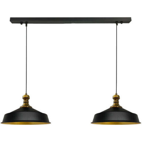 Industrielle Doppel-Pendelleuchte aus Handbemaltem Schwarze Metall – Vintage-Kronleuchter E27 Ø40 cm für Wohnzimmer, Schlafzimmer oder Esszimmer