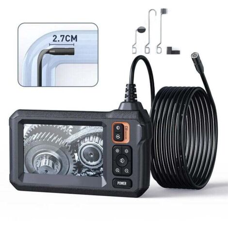 Industrielle Endoskop-Inspektionskamera, 4,3-Zoll-IPS-Boreskop-Kanalkamera, wasserdichte IP67-Schlangenkamera mit 8 LED-Leuchten, 5 m langes halbstarres Kabel